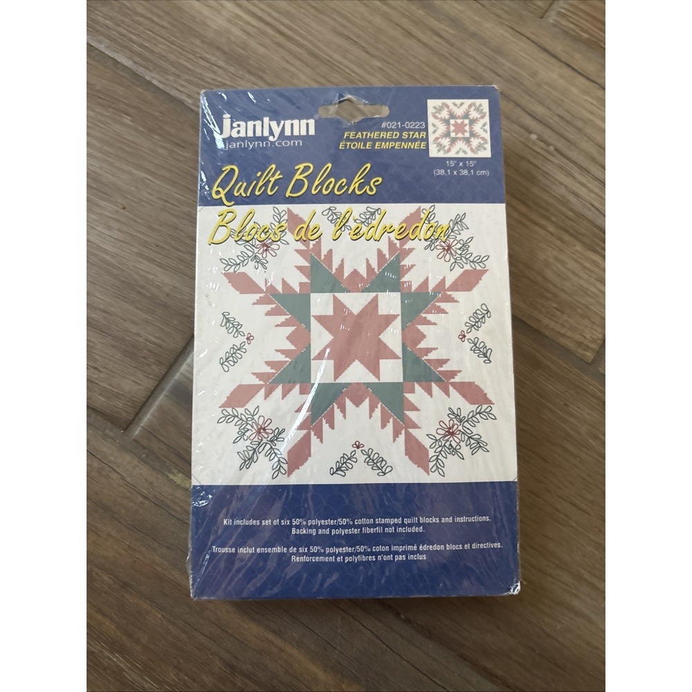 Vintage Janlynn Quilt Blocks Feathered Star 021-0223 Stamped Embroidery 15x15